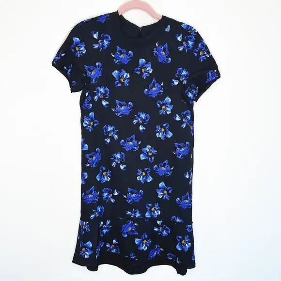 Proenza Schouler Floral Print Blue Black Tie Back Short Sleeve Mini Shift Dress - Picture 16 of 16